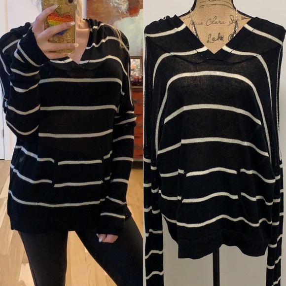 Olivaceous Sweaters - Hooded Striped Pullover Sweater